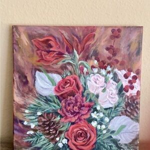 Floral Canvas Art with Red and Pink Flowers